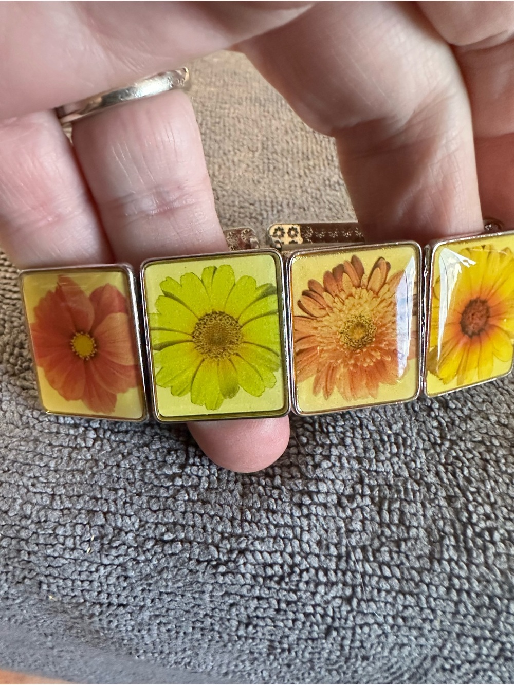Unk Yellow & Orange Floral Tile Stretch Bracelet